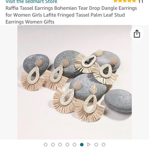 Raffia Tassel Earrings Bohemian Tear Drop Dangle Earrings - Picture 7 of 9